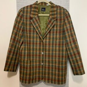 Lizsport Olive Satin Lined Vintage Wool Blazer Sz: Petite 12 P2P: 21.5”